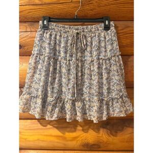 Sienna Sky Blue Floral Tiered Mini Skirt Elastic Waist Ruffle Size M 02CS133